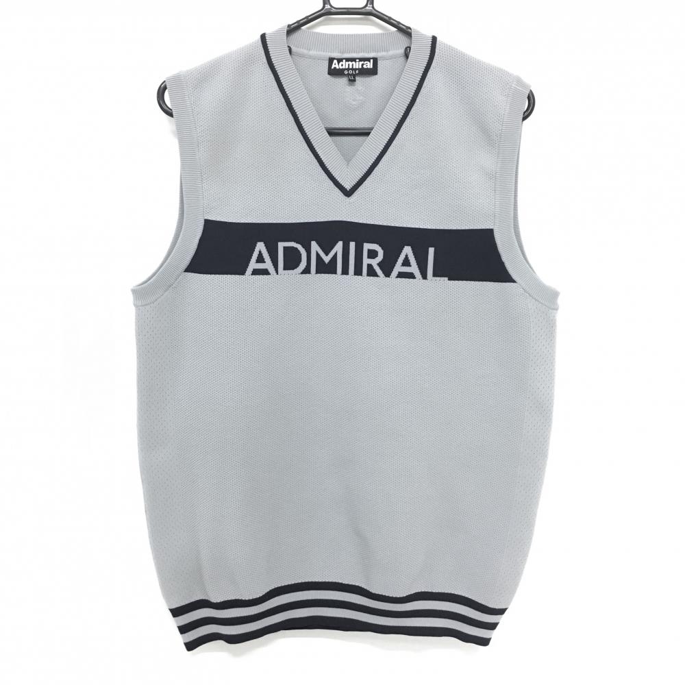 アドミラルゴルフ ニットベスト グレー×ネイビー フロントロゴ Vネック メンズ LL ゴルフウェア Admiral