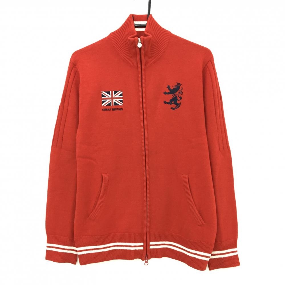 【美品】アドミラル ニットジャケット レッド ウール混 背面ユニオンジャック地模様 メンズ L ゴルフウェア Admiral