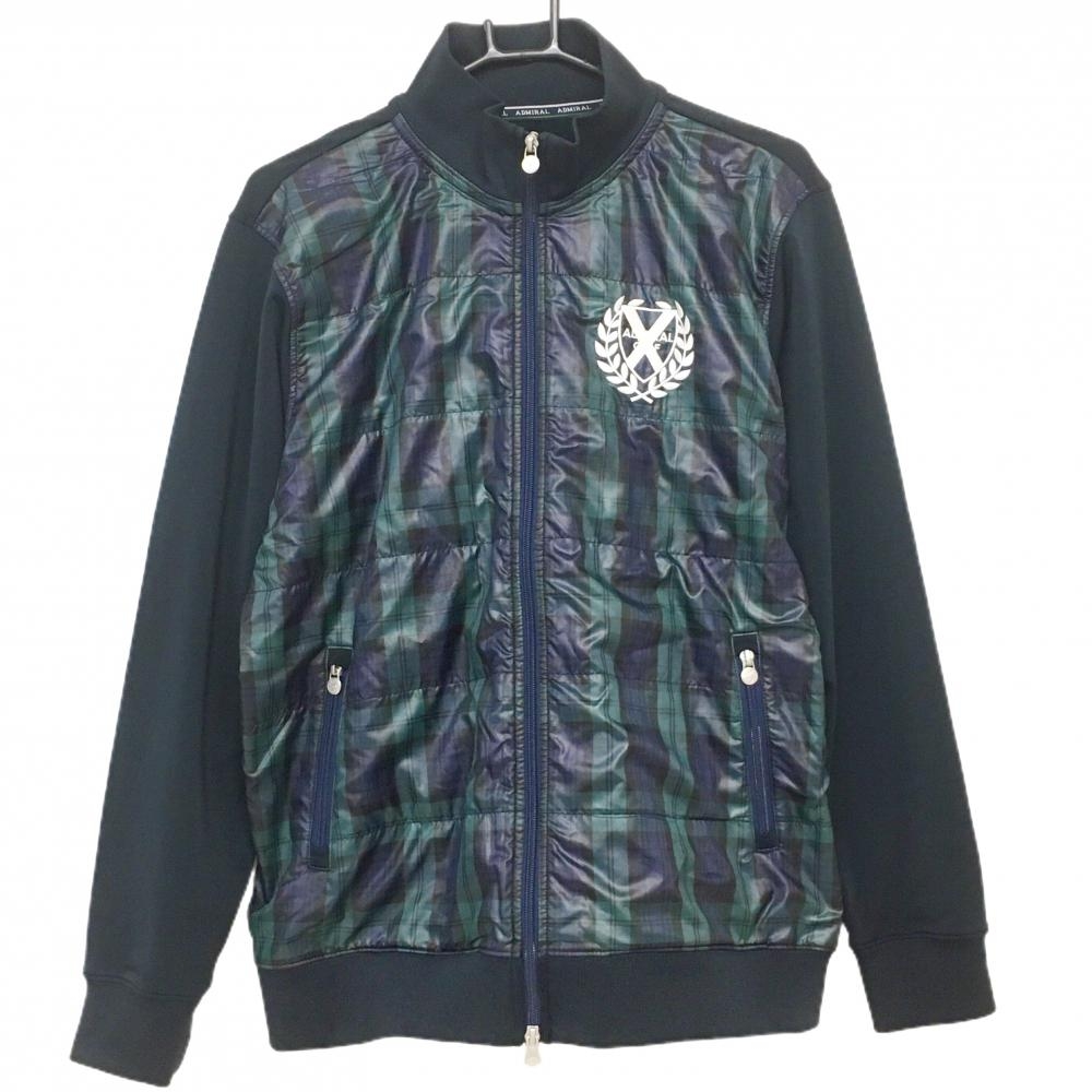 【美品】アドミラル ジャケットブルゾン ダークネイビー×ダークグリーン系 前身頃チェック メンズ LL ゴルフウェア Admiral
