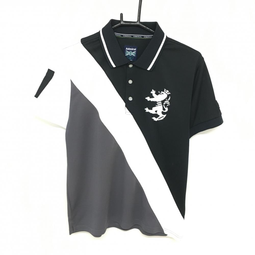 【美品】アドミラル 半袖ポロシャツ 黒×白 ロゴ刺しゅう メンズ L ゴルフウェア Admiral