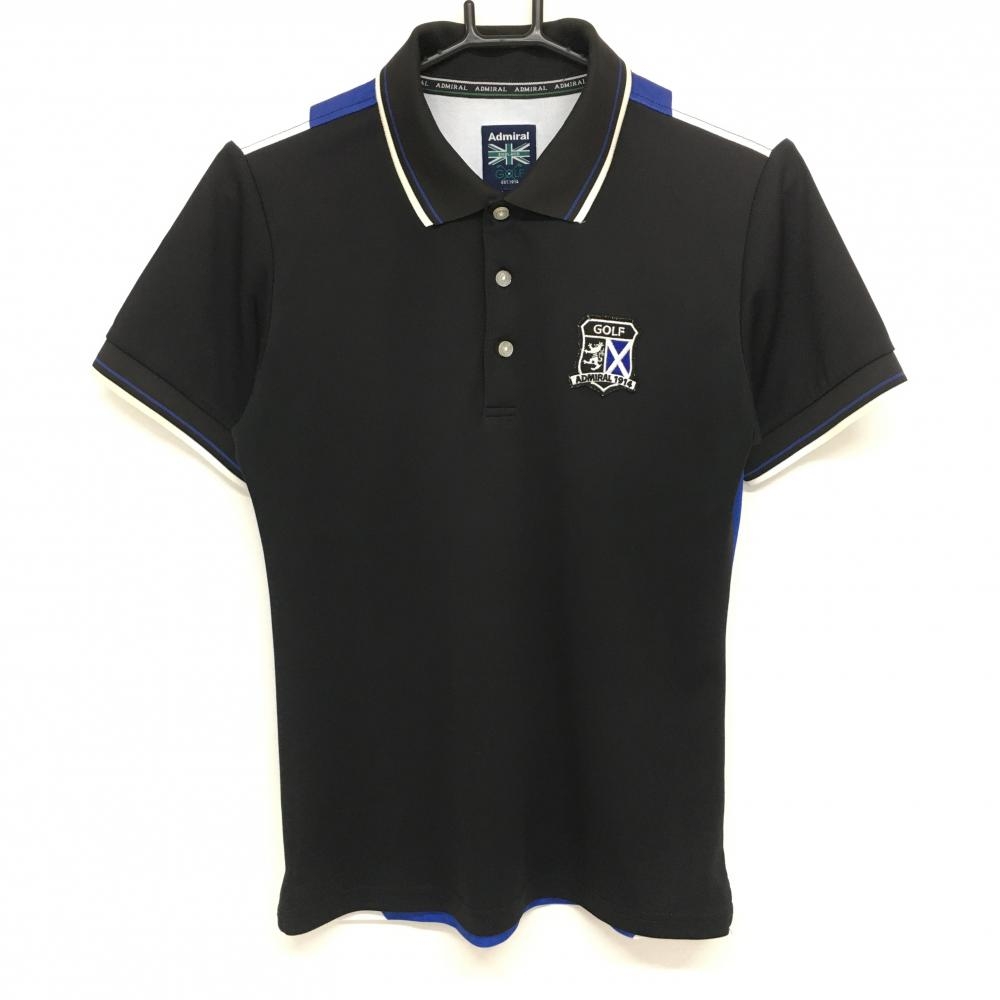 アドミラル 半袖ポロシャツ 黒×白 ロゴワッペン メンズ M ゴルフウェア Admiral