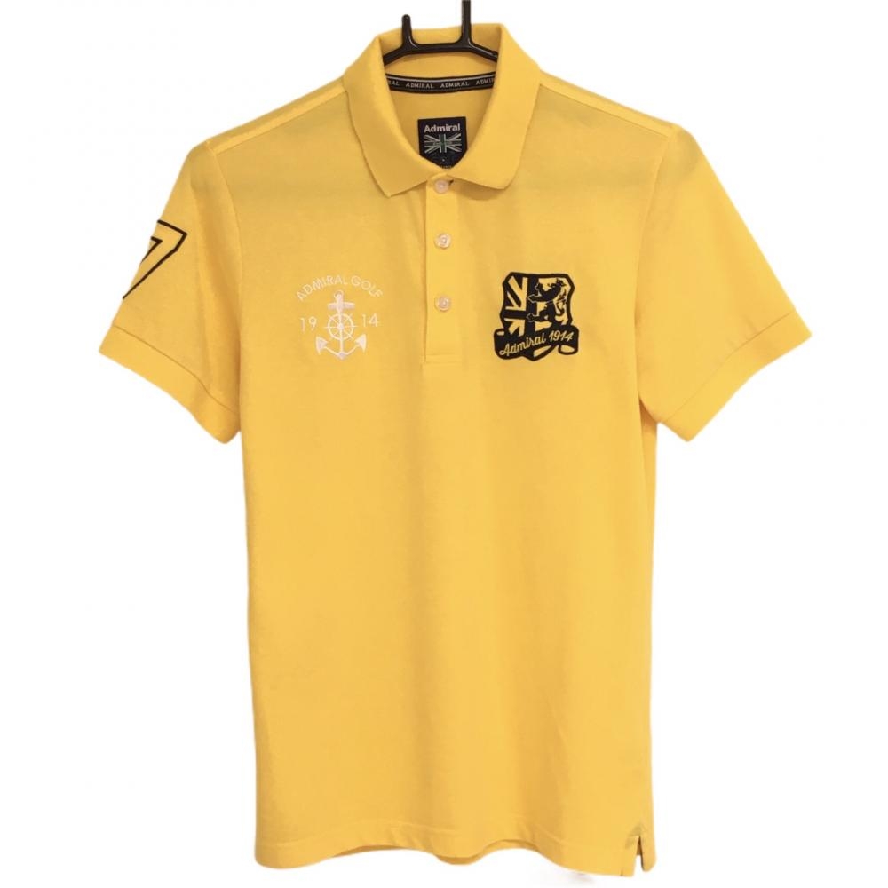 【美品】アドミラル 半袖ポロシャツ オレンジイエロー ロゴ刺しゅう メンズ M ゴルフウェア Admiral