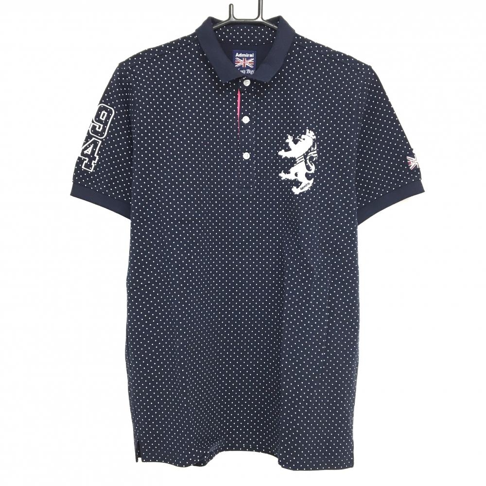 【超美品】アドミラル 半袖ポロシャツ ネイビー×白 ドット ロゴ刺しゅう メンズ 04 ゴルフウェア Admiral