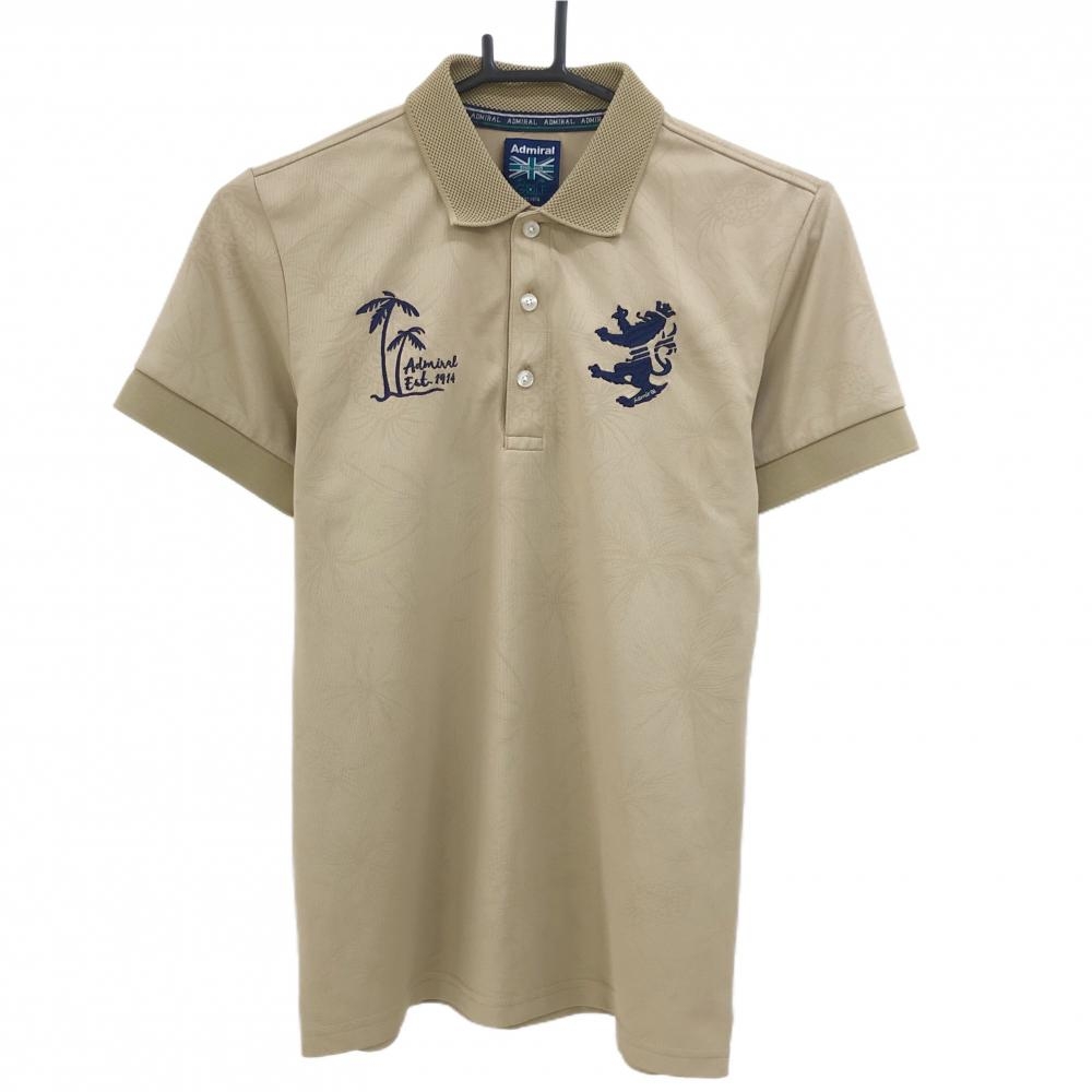 【美品】アドミラル 半袖ポロシャツ ベージュ 地模様 ロゴネイビー メンズ M ゴルフウェア Admiral