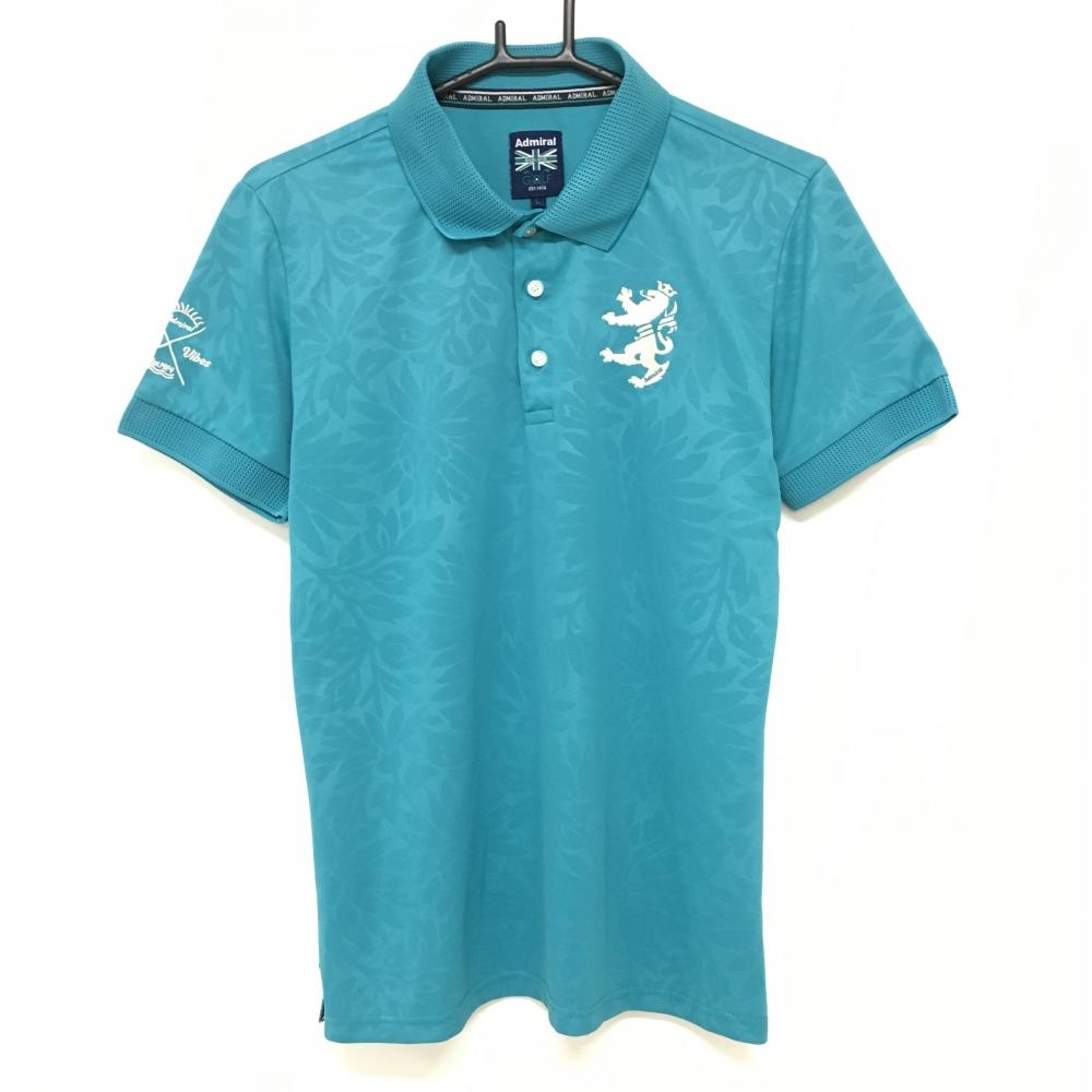 アドミラル 半袖ポロシャツ ブルーグリーン 花柄地模様 ロゴ刺しゅう メンズ L ゴルフウェア Admiral