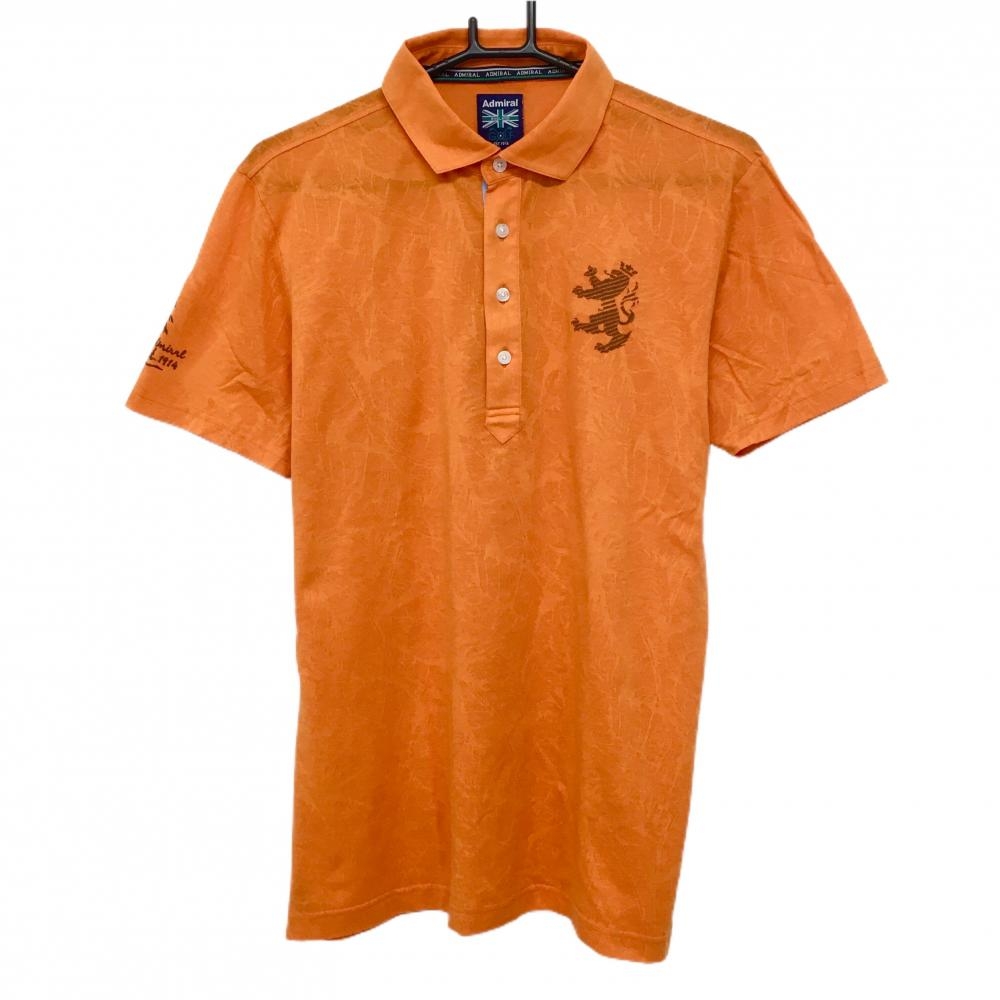 【美品】アドミラル 半袖ポロシャツ オレンジ リーフ地模様 胸元ロゴ 薄手 メンズ LL ゴルフウェア Admiral