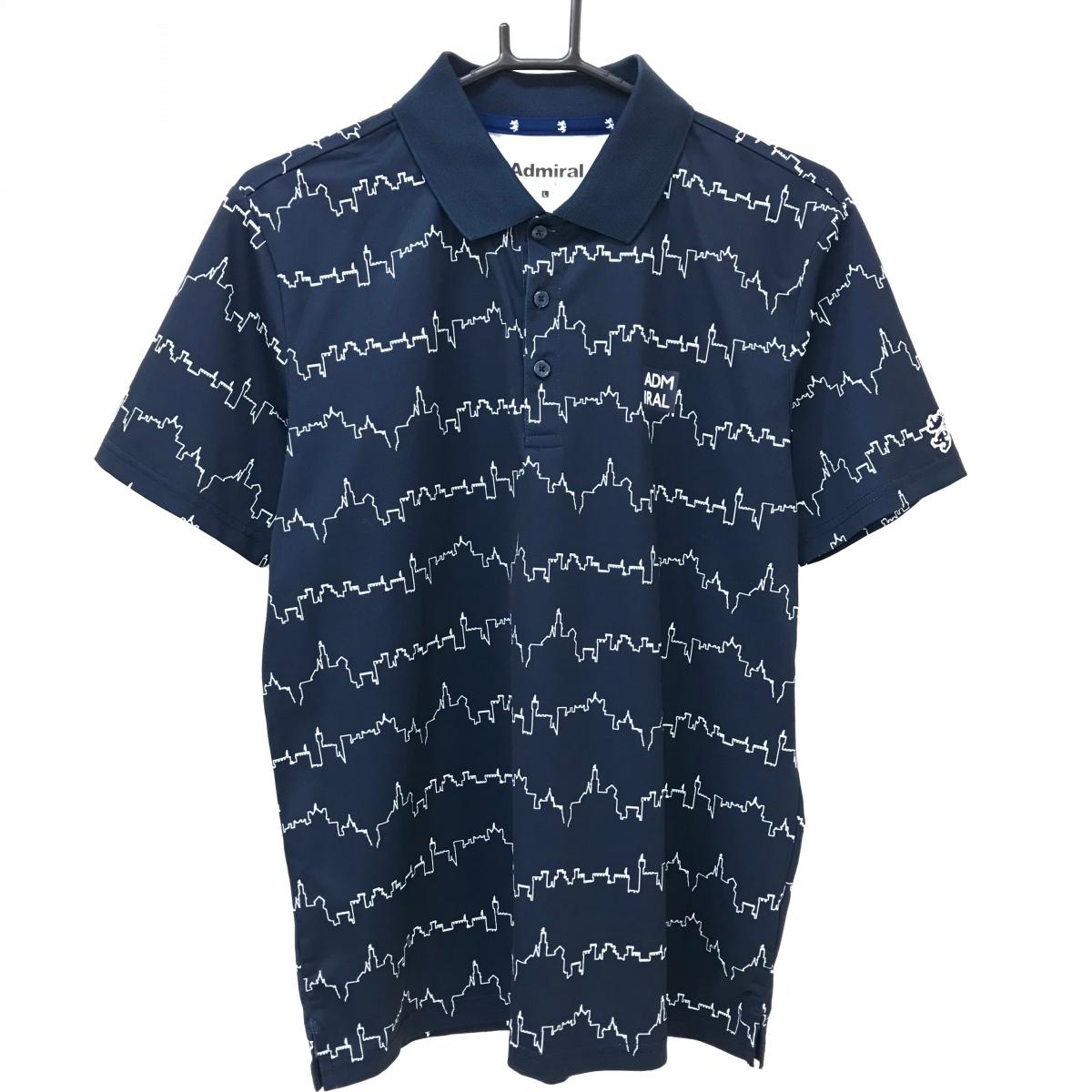 【超美品】アドミラル 半袖ポロシャツ ネイビー×白 総柄  メンズ L ゴルフウェア 2023年モデル Admiral