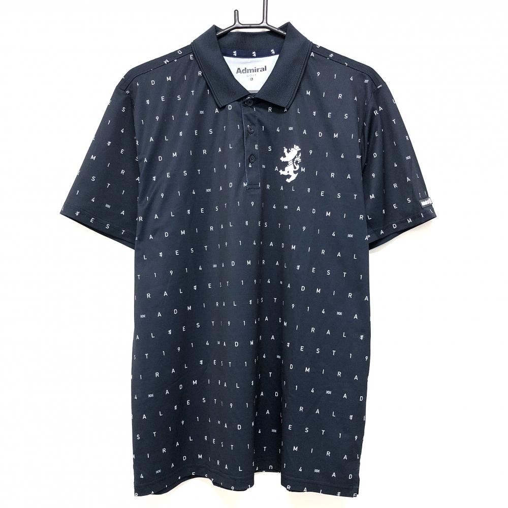 【超美品】アドミラル 半袖ポロシャツ ネイビー×白 ロゴ総柄  メンズ XL ゴルフウェア 2023年モデル Admiral