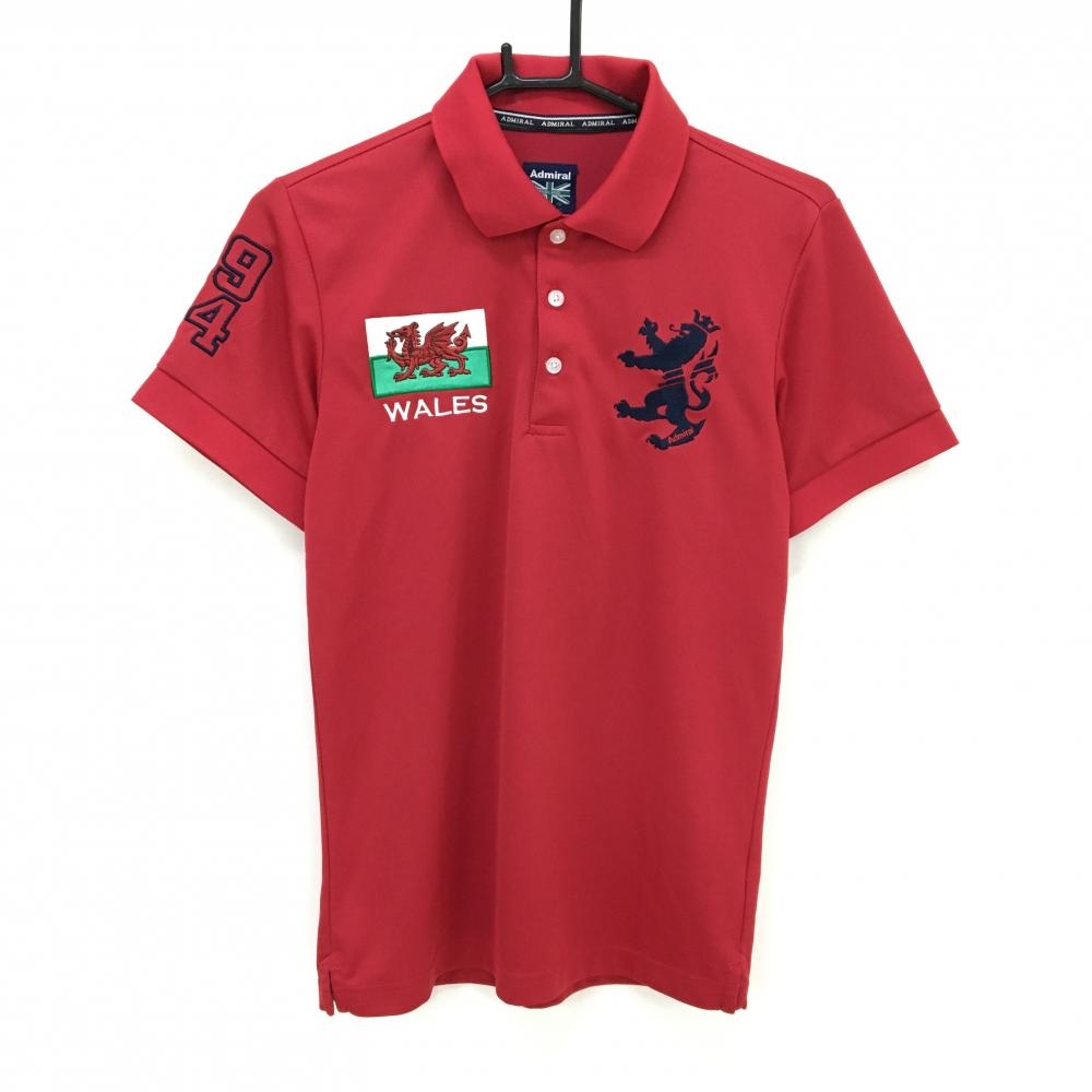 【美品】アドミラル 半袖ポロシャツ レッド ロゴ刺しゅう WALES  メンズ M ゴルフウェア Admiral