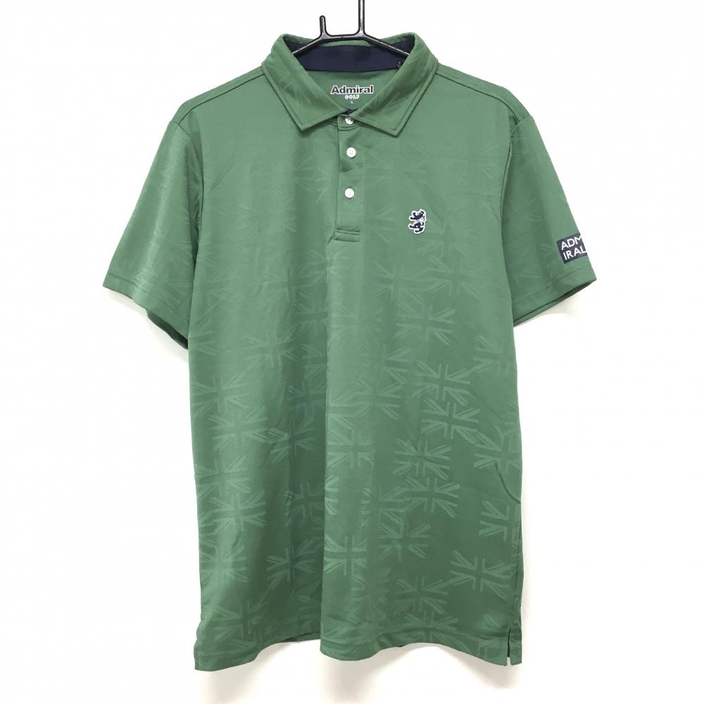 【超美品】アドミラル 半袖ポロシャツ グリーン 総柄地模様 ワッペン メンズ XL ゴルフウェア Admiral