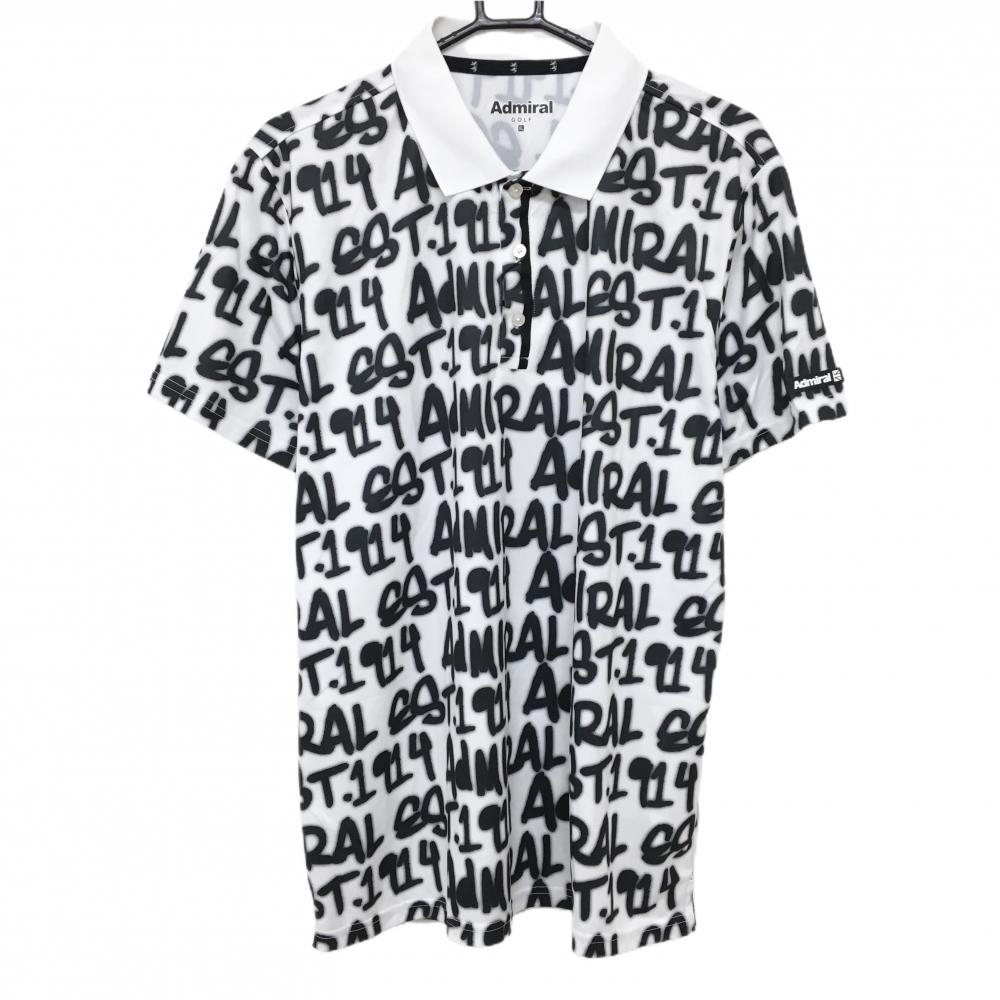 【新品】アドミラル 半袖ポロシャツ 白×黒 ロゴ総柄  メンズ XL ゴルフウェア Admiral