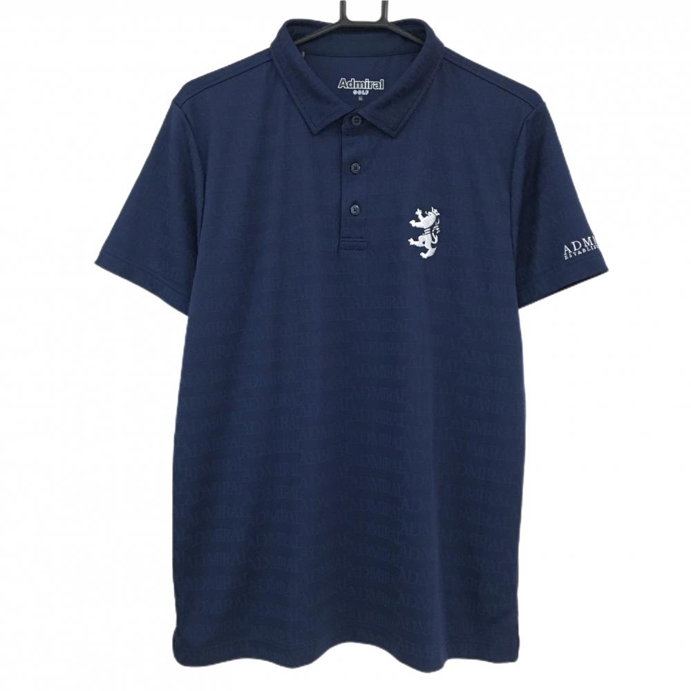 【超美品】アドミラル 半袖ポロシャツ ネイビー系 ロゴ英字総柄 地模様 胸ロゴ刺しゅう メンズ LL ゴルフウェア 2024年モデル Admiral