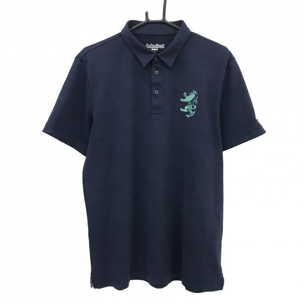 アドミラル 半袖ポロシャツ ネイビー×黒 英字総柄 ロゴグリーン  メンズ XL ゴルフウェア Admiral