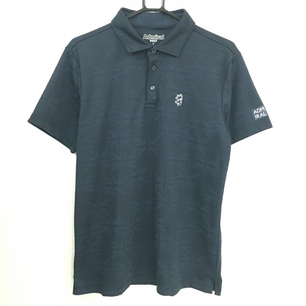 【超美品】アドミラル 半袖ポロシャツ ネイビー 総柄地模様 胸ロゴ メンズ LL ゴルフウェア Admiral