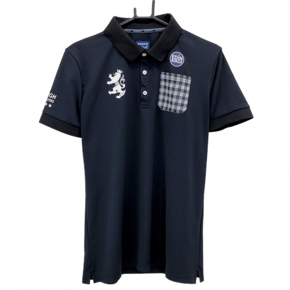 【美品】アドミラル 半袖ポロシャツ 黒×白 胸ポケットチェック  メンズ LL ゴルフウェア Admiral