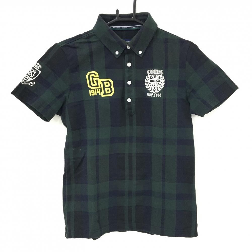 アドミラル 半袖ポロシャツ グリーン×ネイビー チェック ボタンダウン メンズ M ゴルフウェア Admiral
