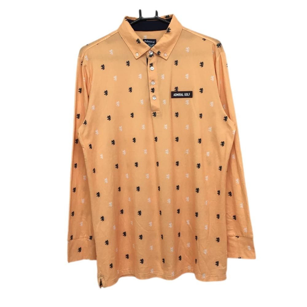 アドミラル 長袖ポロシャツ オレンジ×ネイビー ロゴ総柄 シリコンワッペン メンズ LL ゴルフウェア Admiral