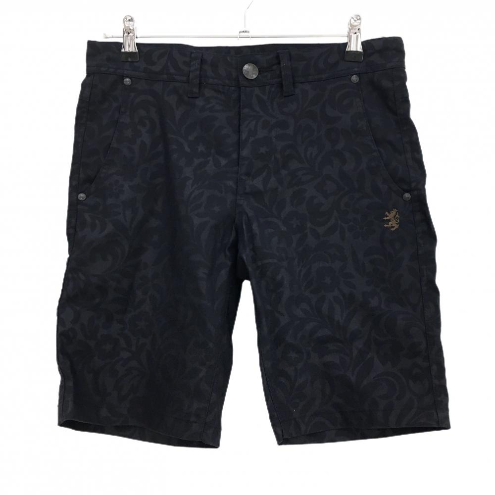 【超美品】アドミラル ハーフパンツ 黒 花柄×リーフ柄地模様  メンズ S ゴルフウェア Admiral
