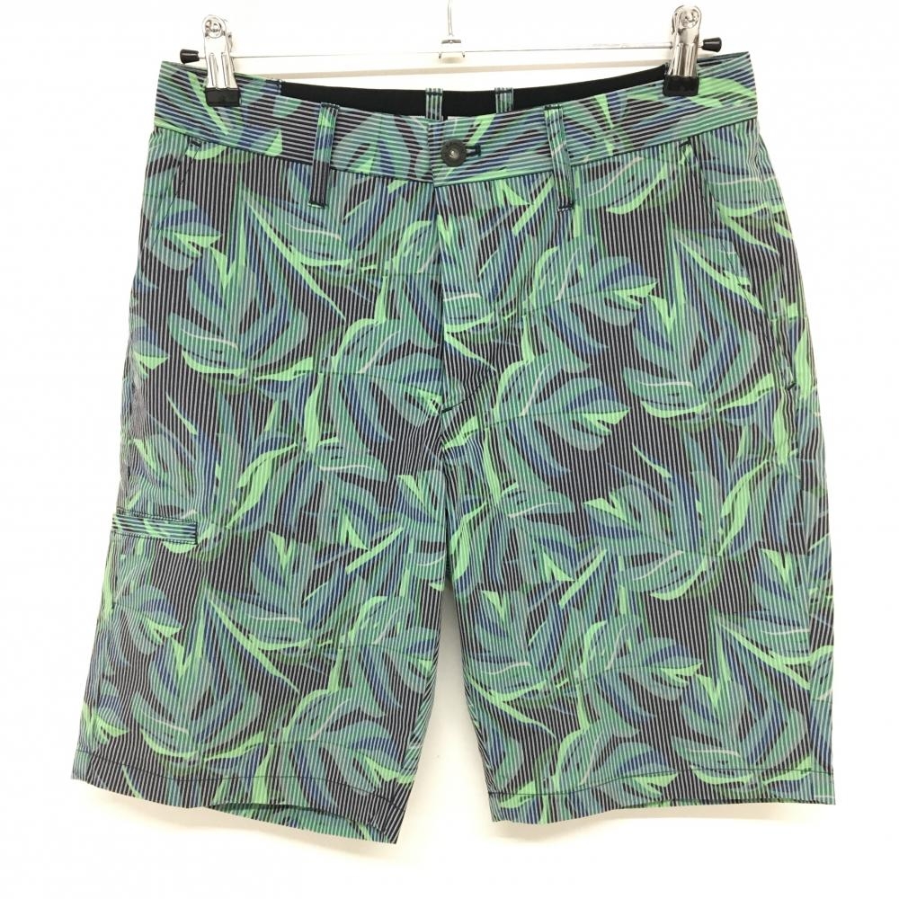 【超美品】アドミラル ハーフパンツ グリーン×黒 リーフ柄 ストライプ メンズ L ゴルフウェア Admiral