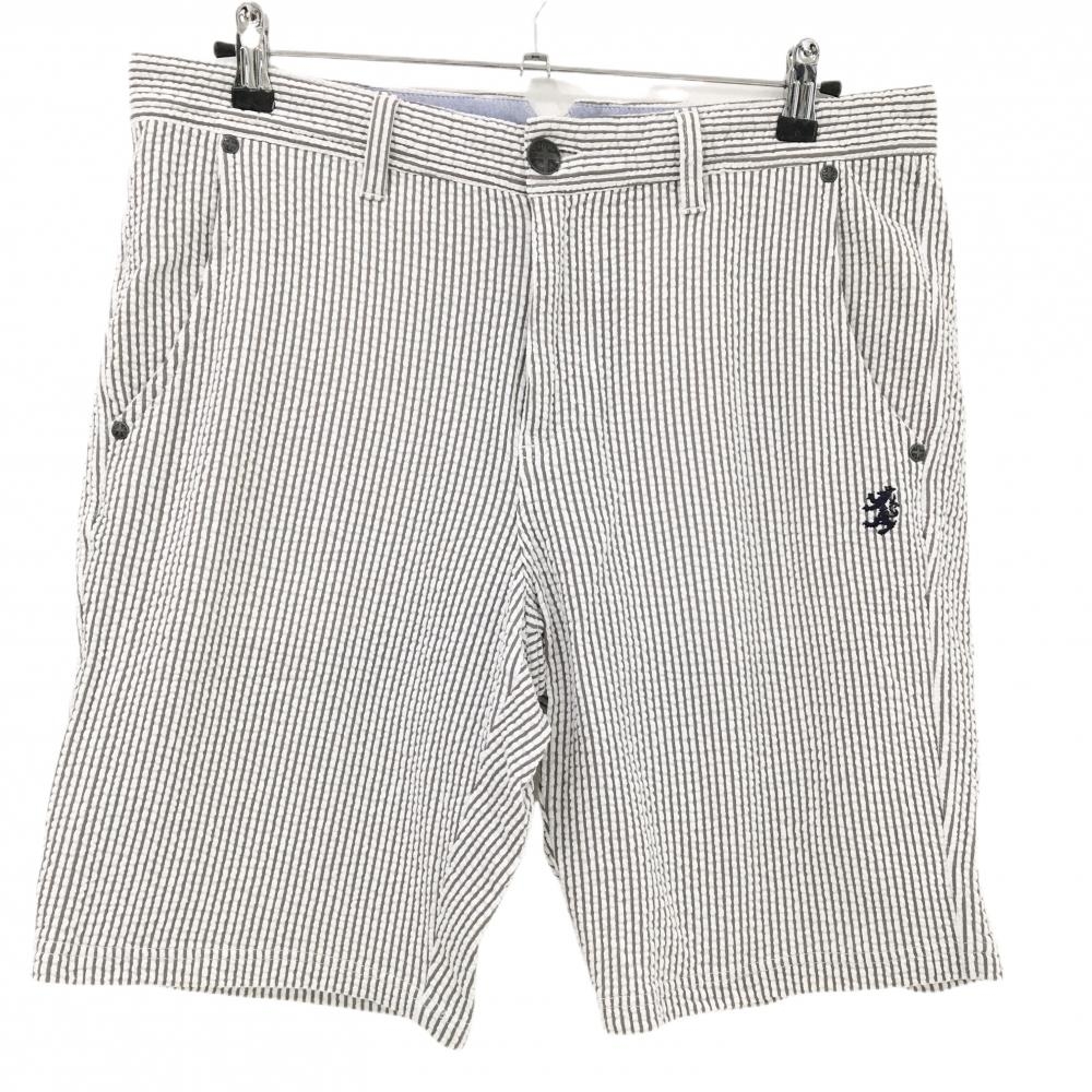 【美品】アドミラル ハーフパンツ 白×グレー ストライプ サッカー生地  メンズ LL ゴルフウェア Admiral