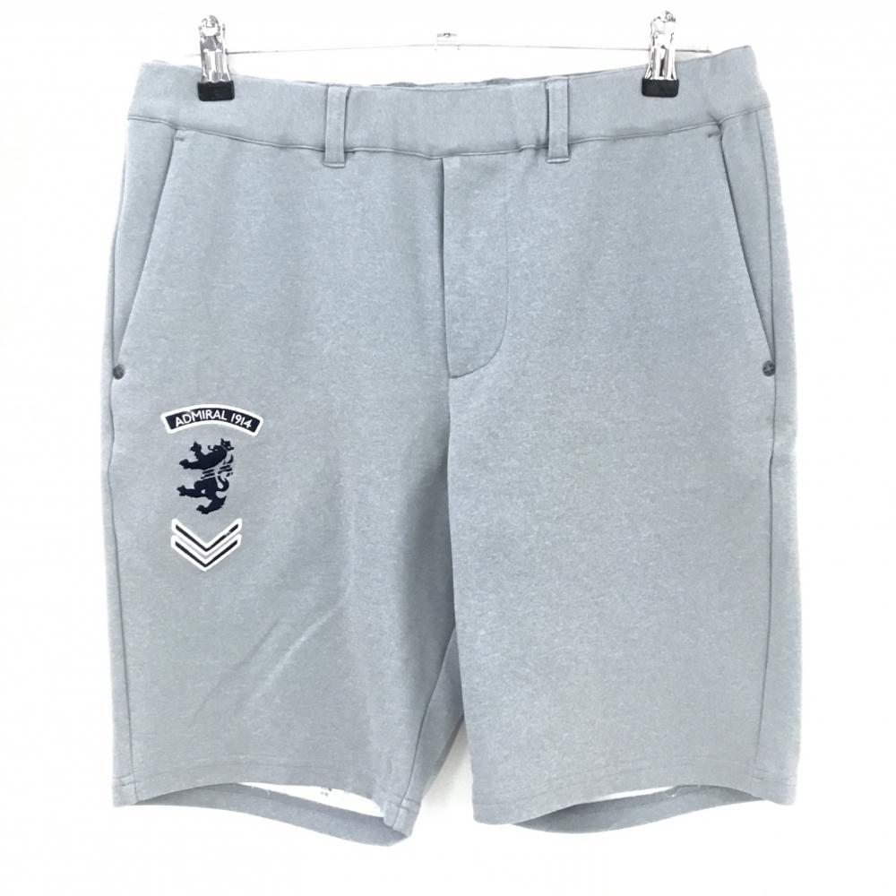 【超美品】アドミラル ハーフパンツ 杢グレー×ネイビー ロゴ刺しゅう ウエストゴム メンズ L ゴルフウェア Admiral