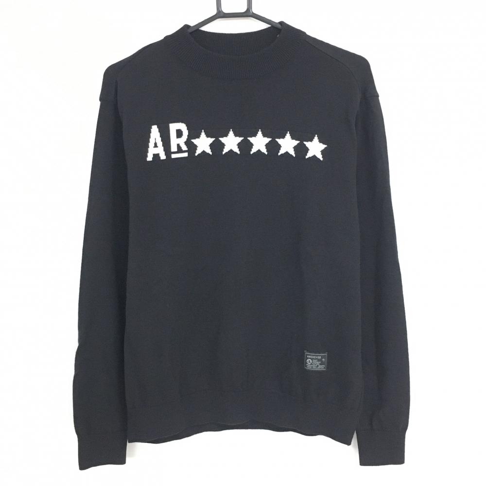 【美品】アルチビオ セーター 黒×白 フロントロゴ 星 ウール混 ニット メンズ 46(M) ゴルフウェア 2025年モデル archivio