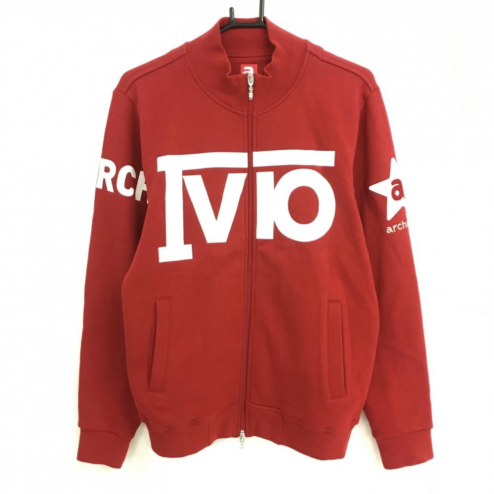 【美品】アルチビオ ジャケットブルゾン レッド×白 ビッグロゴ 裏起毛 メンズ 48(L) ゴルフウェア archivio
