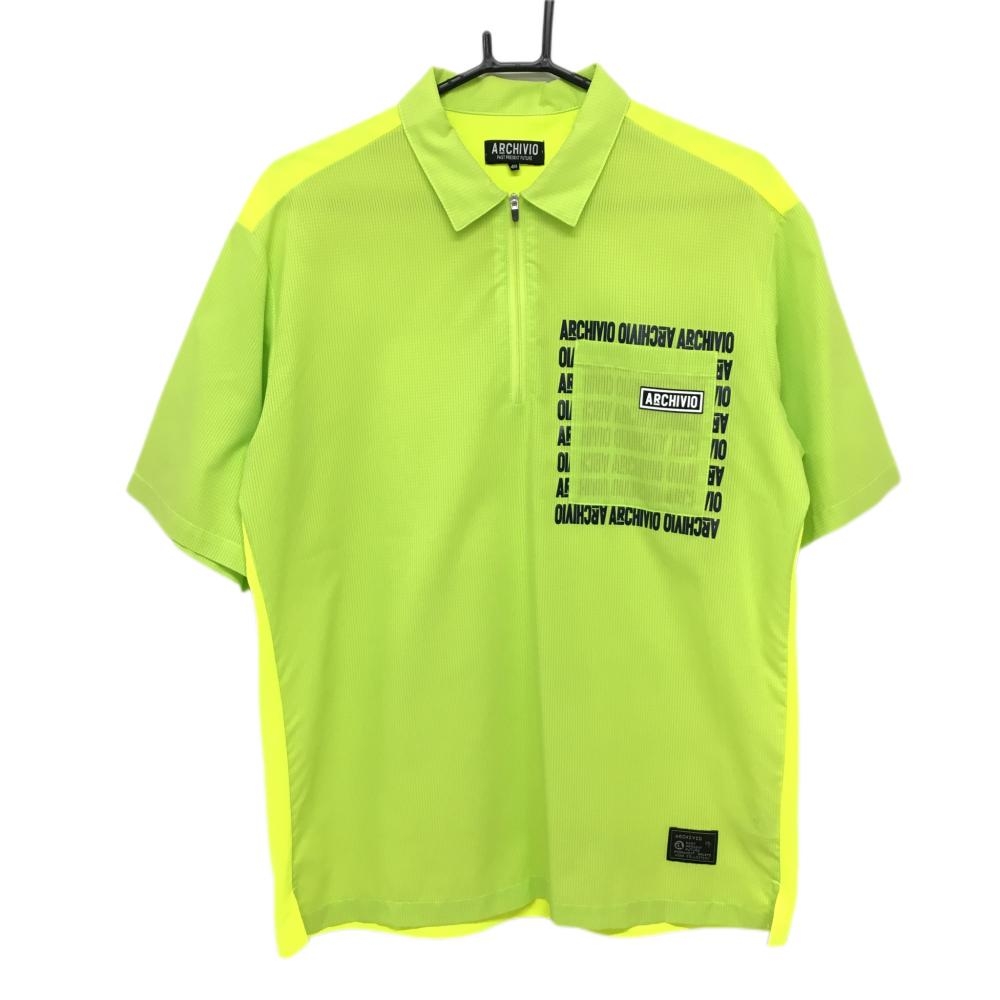 【超美品】アルチビオ 半袖ポロシャツ ライトグリーン×蛍光イエロー ハーフジップ メッシュ  メンズ 46(M) ゴルフウェア archivio 画像