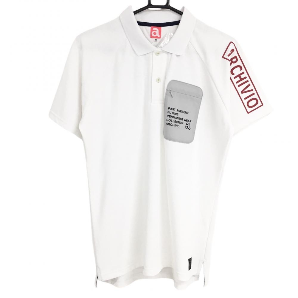【新品】アルチビオ 半袖ポロシャツ　白×レッド 胸ポケット メンズ 48 ゴルフウェア archivio 画像