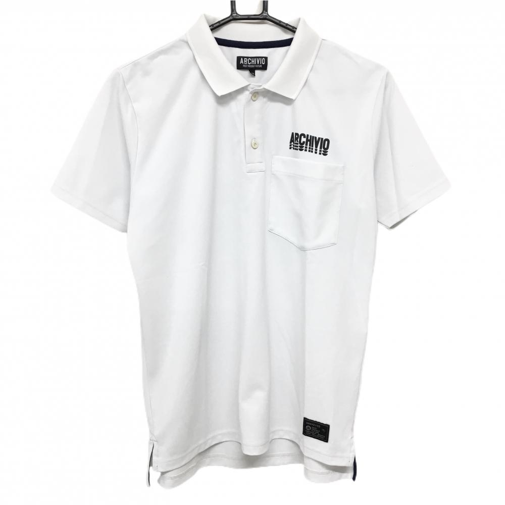 【超美品】アルチビオ 半袖ポロシャツ 白×黒 後ろビッグロゴ 胸ポケット付 メンズ 46(M) ゴルフウェア 2023年モデル archivio