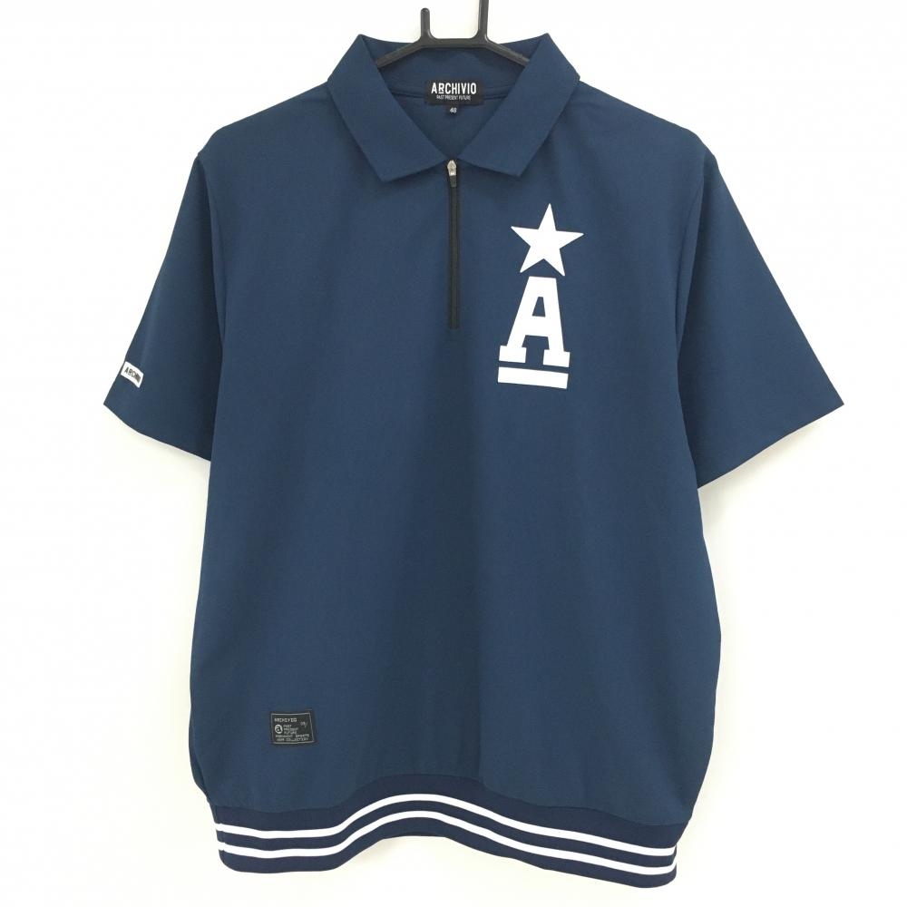 【超美品】アルチビオ 半袖ポロシャツ ネイビー ロゴ白 ハーフジップ  メンズ 48(L) ゴルフウェア 2024年モデル archivio
