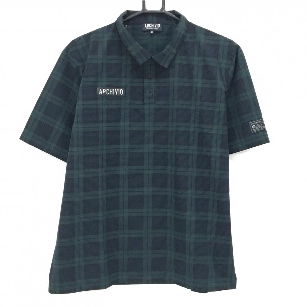 【超美品】アルチビオ 半袖ポロシャツ グリーン×黒系 チェック 撥水 冷感 メンズ 46(M) ゴルフウェア 2025年カタログ掲載モデル archivio