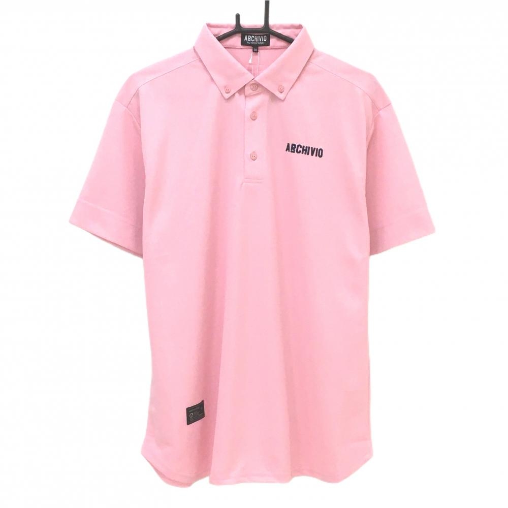 【新品】アルチビオ 半袖ポロシャツ ライトピンク×ネイビー ボタンダウン 吸水速乾 メンズ 50(XL) ゴルフウェア 2024年モデル archivio