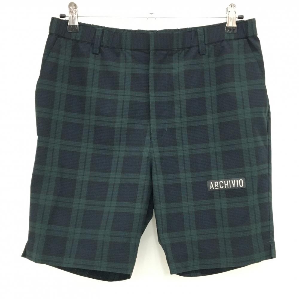 【超美品】アルチビオ ハーフパンツ グリーン×黒系 チェック 撥水 冷感 メンズ 46(M) ゴルフウェア 2025年カタログ掲載モデル archivio