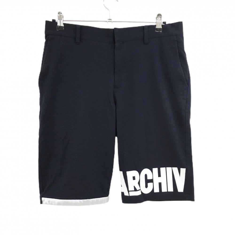 アルチビオ ハーフパンツ ネイビー×白 裾ロゴ サッカー生地 メンズ 50(XL) ゴルフウェア archivio