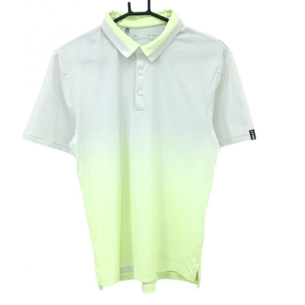 【美品】アンダーアーマー 半袖ポロシャツ 白×ライトグリーン 襟切替  メンズ MD/M ゴルフウェア UNDER ARMOUR 画像