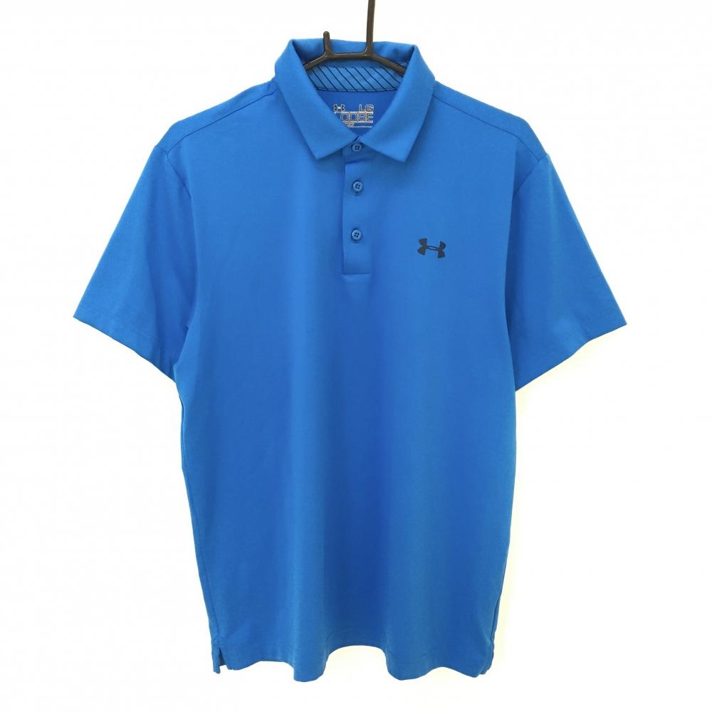 【美品】アンダーアーマー 半袖ポロシャツ ライトブルー シンプル heatgear  メンズ LG ゴルフウェア UNDER ARMOUR 画像