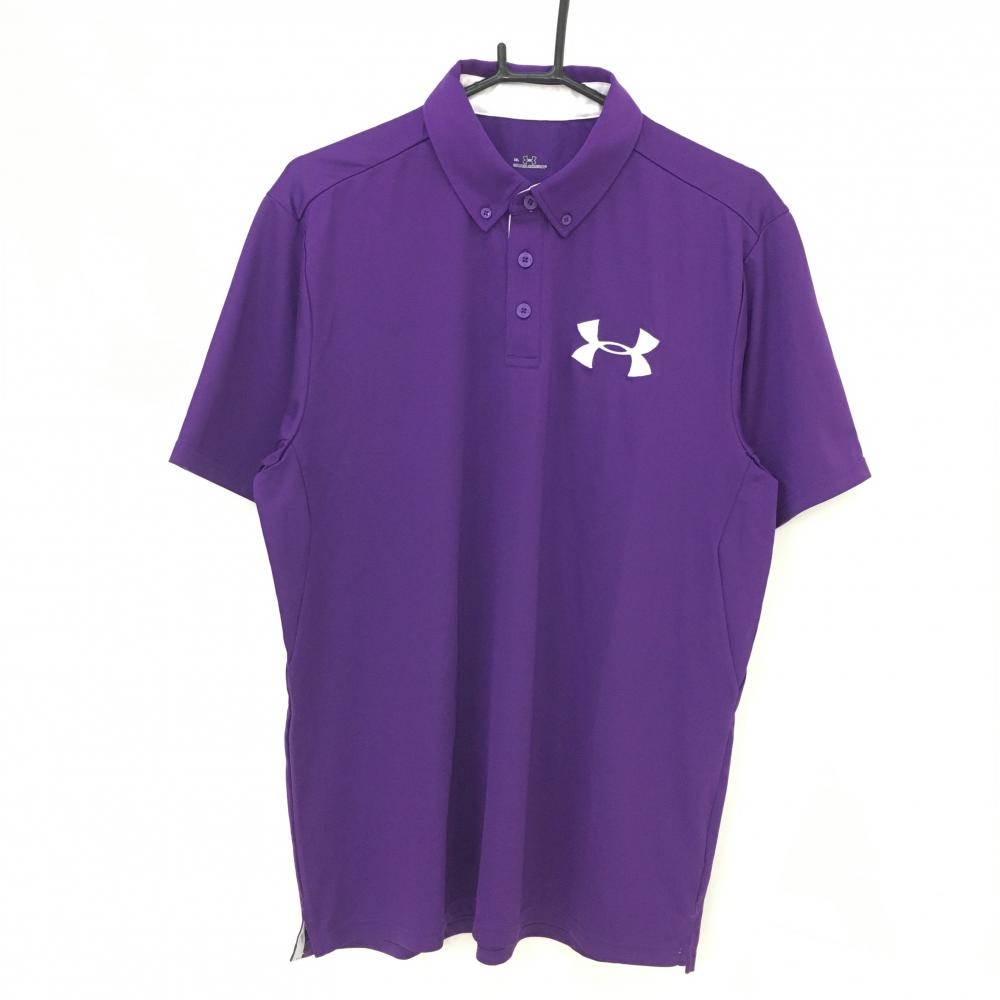 アンダーアーマー 半袖ポロシャツ パープル×白 ロゴ刺しゅう メンズ XL ゴルフウェア UNDER ARMOUR 画像