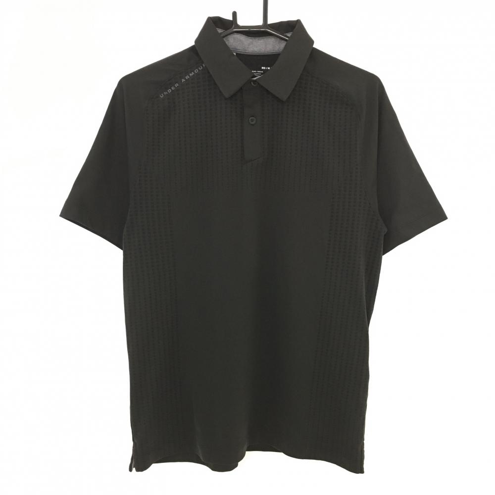 【美品】アンダーアーマー 半袖ポロシャツ 黒 ヒートギア 一部メッシュ メンズ MD/M/M ゴルフウェア UNDER ARMOUR