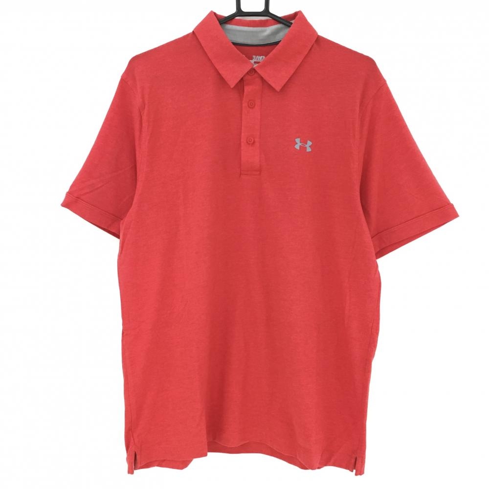 【美品】アンダーアーマー 半袖ポロシャツ 杢レッド シンプル ヒートギア  メンズ ＸＬ ゴルフウェア UNDER ARMOUR
