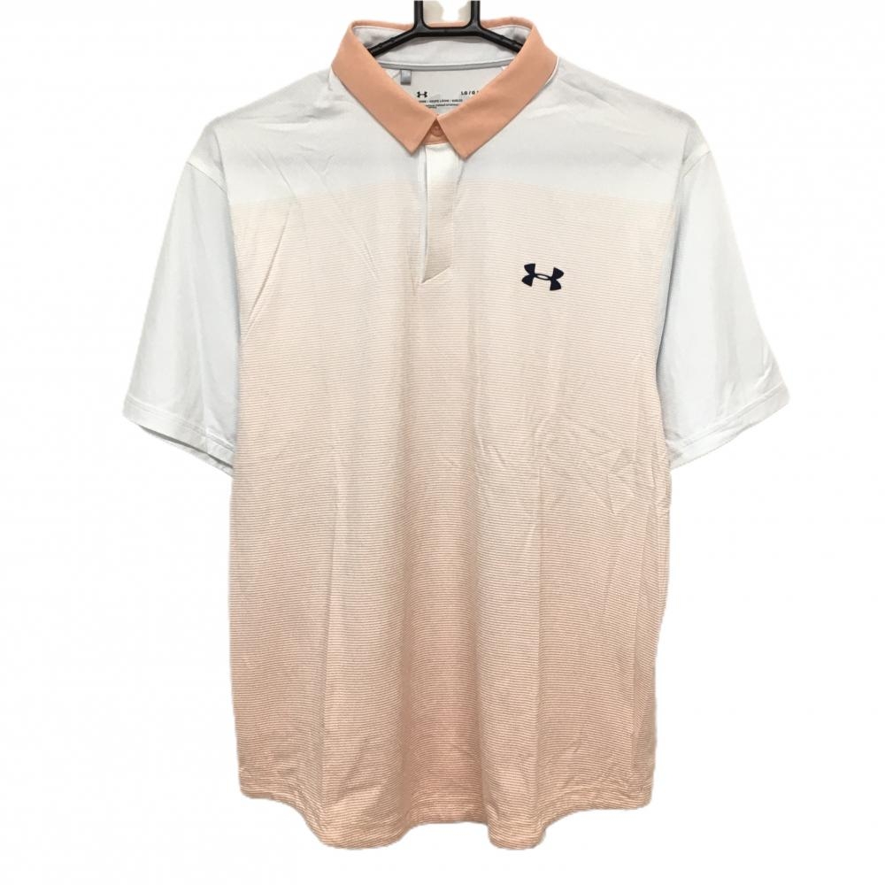 【超美品】アンダーアーマー 半袖ポロシャツ 白×ライトオレンジ  メンズ LG/G/G ゴルフウェア UNDER ARMOUR