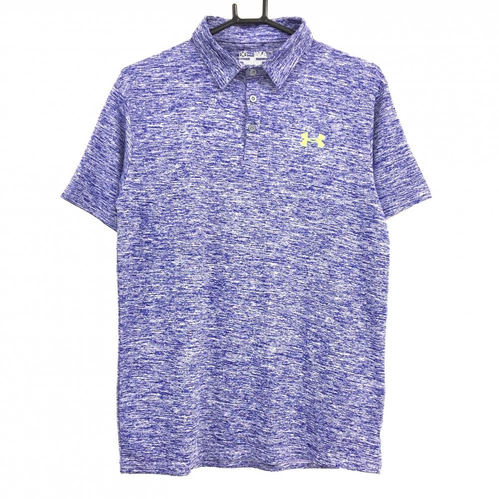 【美品】アンダーアーマー 半袖ポロシャツ 杢パープル ロゴプリント  メンズ LG/L/G ゴルフウェア UNDER ARMOUR