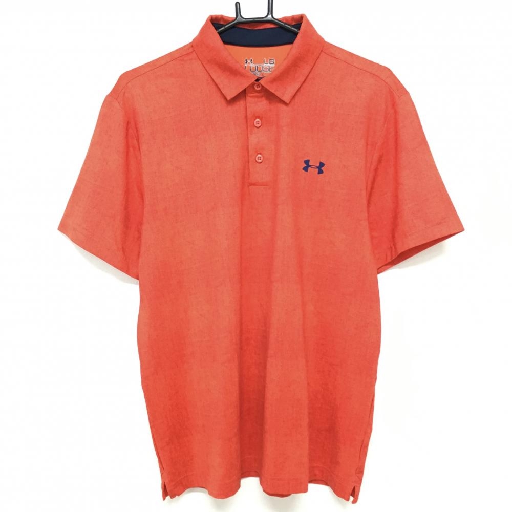 【超美品】アンダーアーマー 半袖ポロシャツ 杢レッド ヒートギア LOOSE メンズ LG ゴルフウェア UNDER ARMOUR