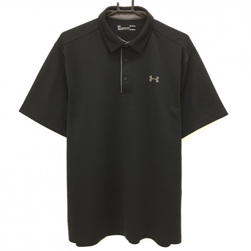 【美品】アンダーアーマー 半袖ポロシャツ 黒 細ボーダー織生地 メンズ LG ゴルフウェア UNDER ARMOUR