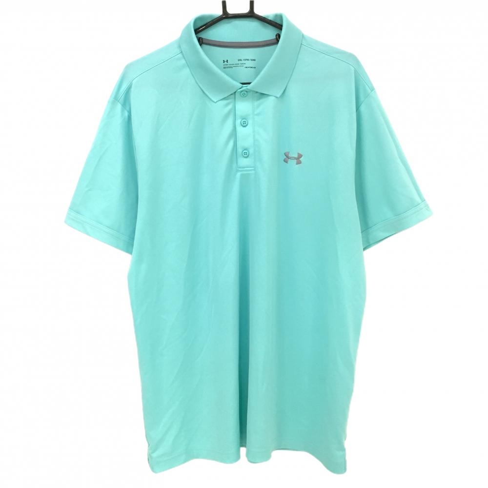 アンダーアーマー 半袖ポロシャツ ライトブルー ロゴグレー  メンズ 2XL ゴルフウェア 大きいサイズ UNDER ARMOUR
