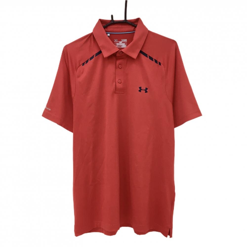 【超美品】アンダーアーマー 半袖ポロシャツ レッド 胸ロゴプリント メンズ XL ゴルフウェア UNDER ARMOUR