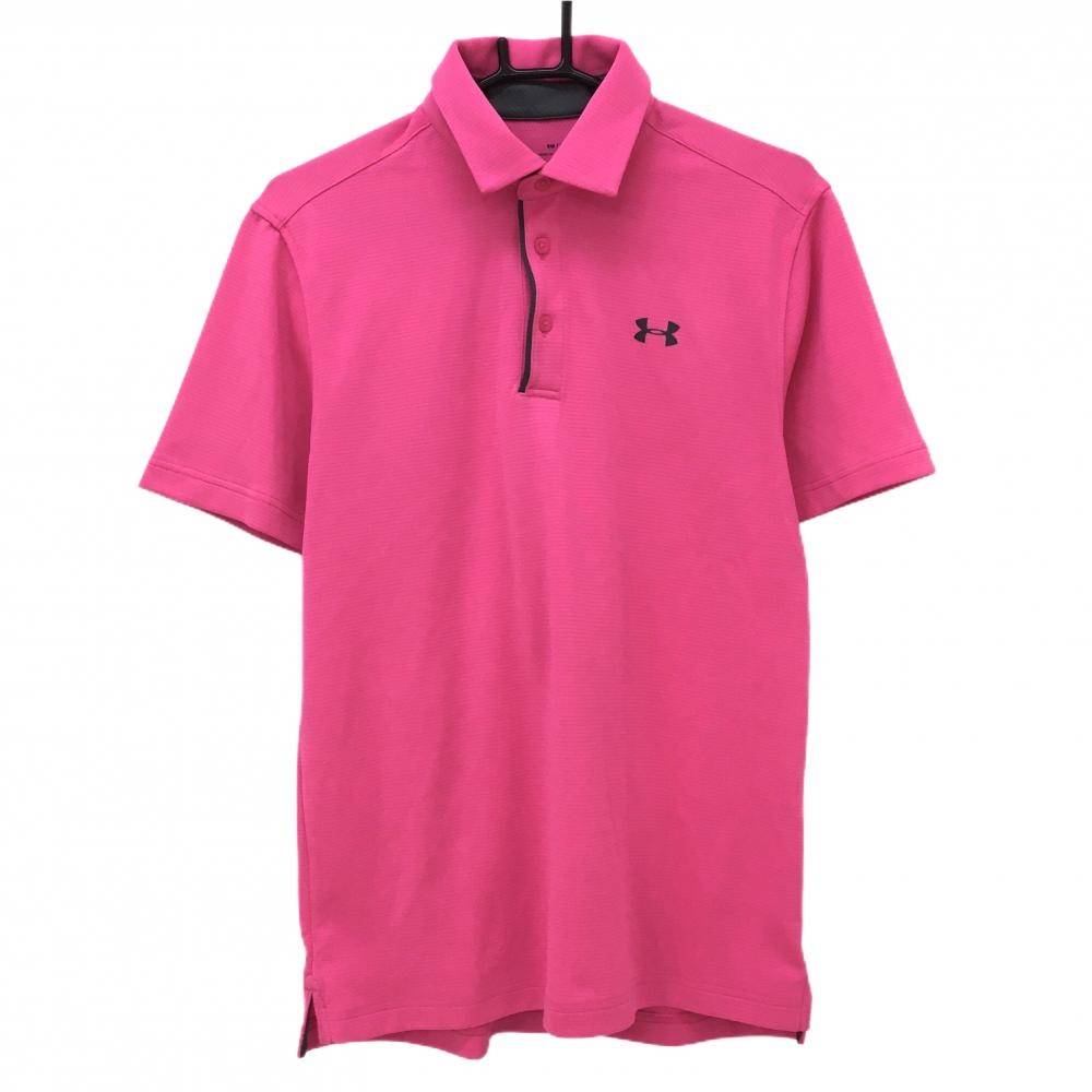 【超美品】アンダーアーマー 半袖ポロシャツ ピンク×グレー ロゴプリント  メンズ SM ゴルフウェア UNDER ARMOUR