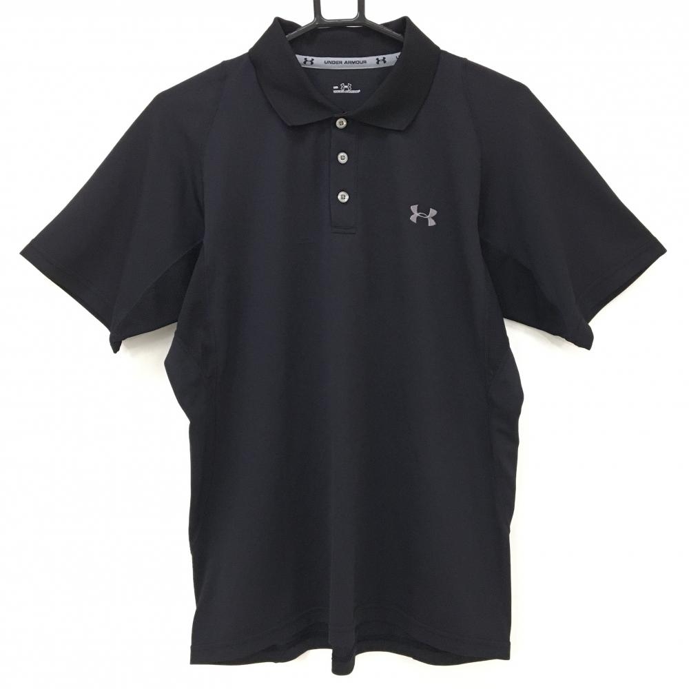 アンダーアーマー 半袖ポロシャツ 黒 ロゴグレー 袖下メッシュ メンズ MD ゴルフウェア UNDER ARMOUR