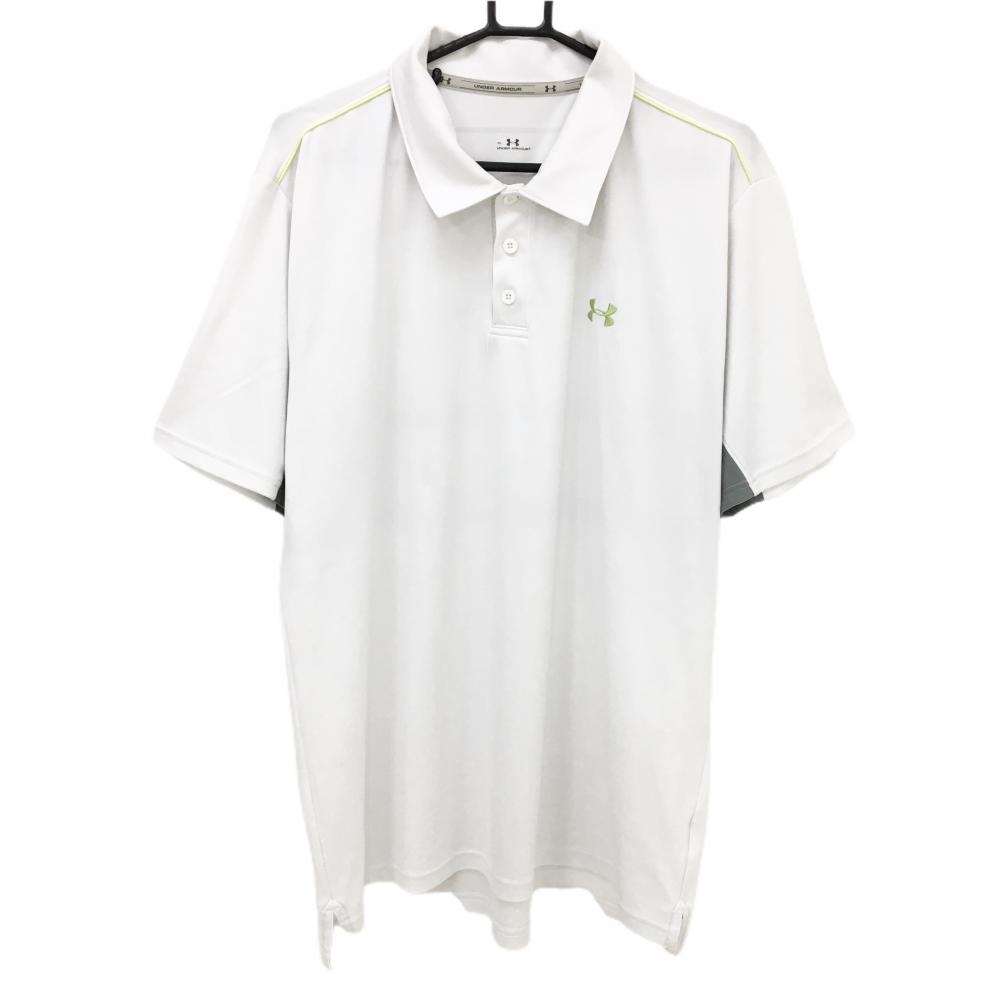アンダーアーマー 半袖ポロシャツ 白×グレー バックプリント ロゴ刺しゅう メンズ XL ゴルフウェア UNDER ARMOUR