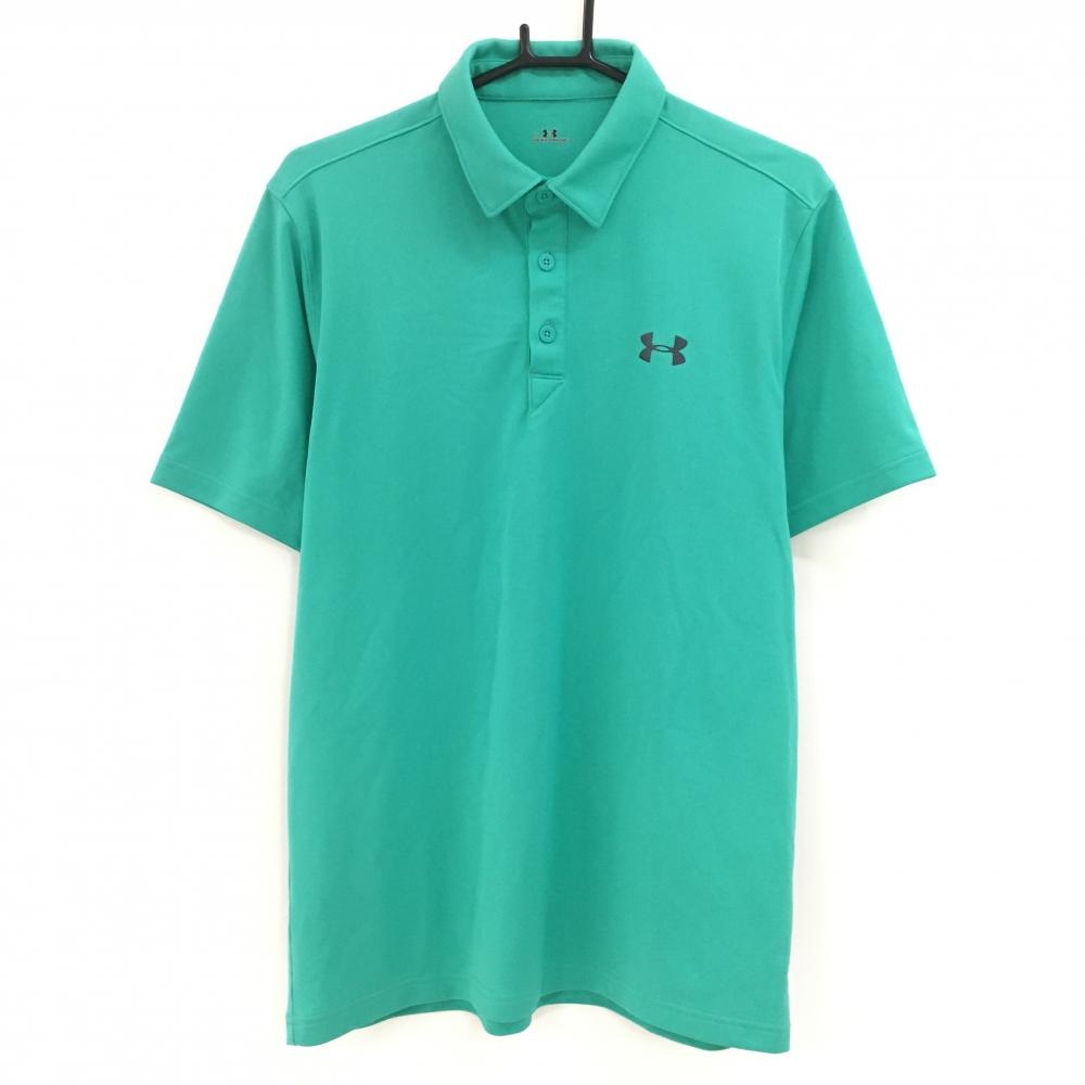 【美品】アンダーアーマー 半袖ポロシャツ グリーン ロゴ黒 メンズ XL ゴルフウェア UNDER ARMOUR
